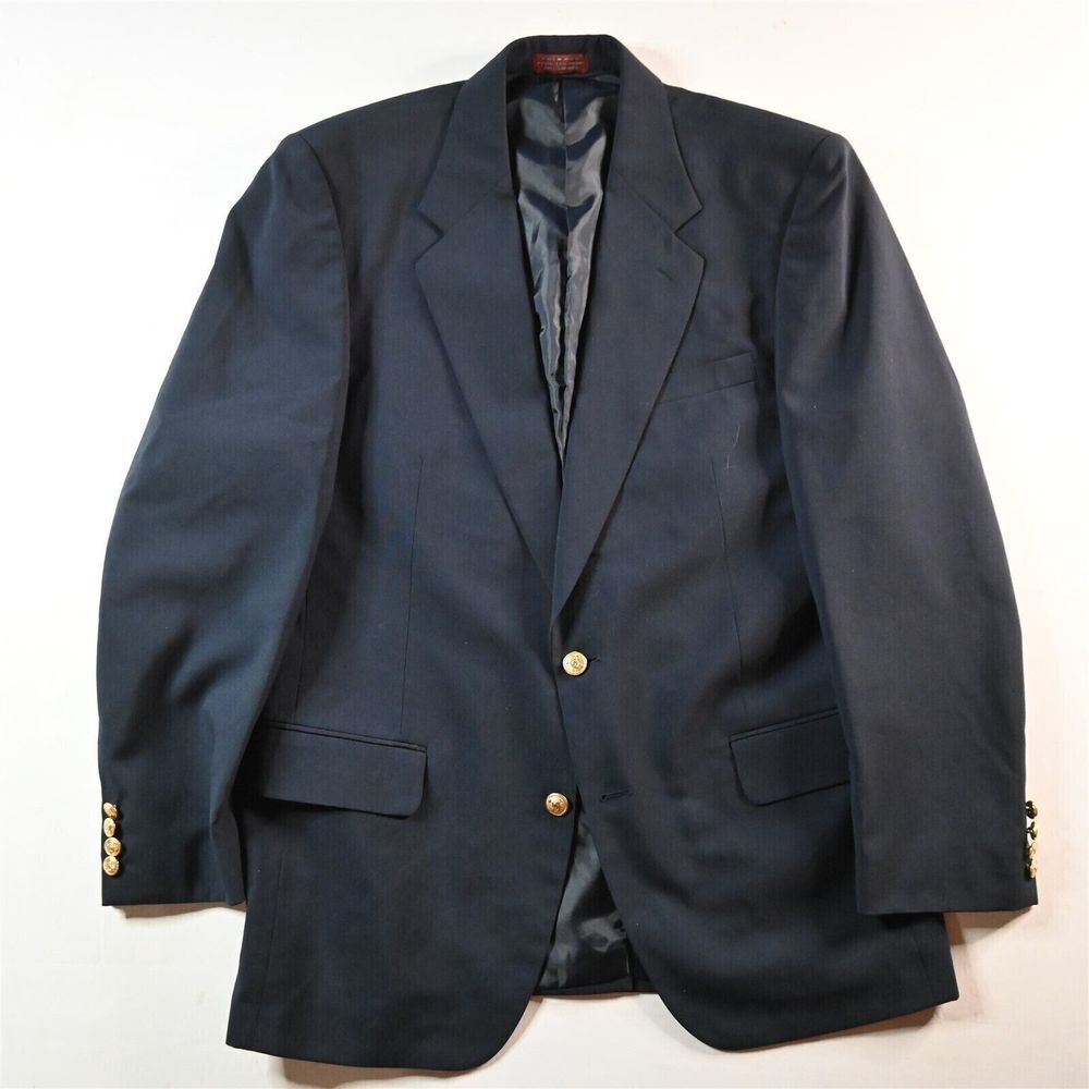 New Castle York 42L Blue Gold Button USA Made Wool Mens Blazer Sport Coat Jacket